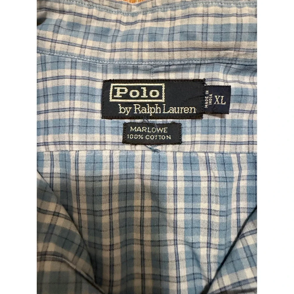 Polo Ralph Lauren Marlowe Mens XL Blue White Plaid Cotton Button Down Shirt